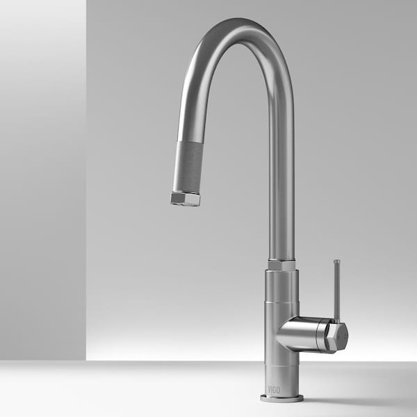 VIGO Hart Arched Single Handle Pull-Down Spout Kitchen Faucet in Stainless Steel
