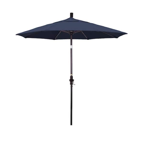California Umbrella 7.5 ft. Bronze Aluminum Market Patio Umbrella Collar Tilt Crank Lift in Spectrum Indigo Sunbrella