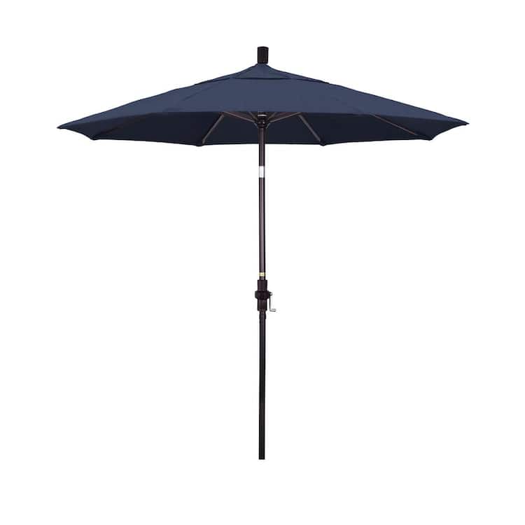 California Umbrella 7.5 ft. Bronze Aluminum Market Patio Umbrella Collar Tilt Crank Lift in Spectrum Indigo Sunbrella