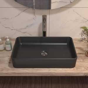 DeerValley Ally Black Ceramic Rectangular Vessel Bathroom Sink Not Included Facuet