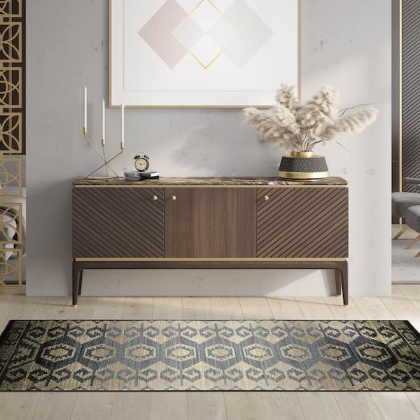 Catori Black/Beige 2 ft. 7 in. x 8 ft. Rustic Non-Slip Area Rug