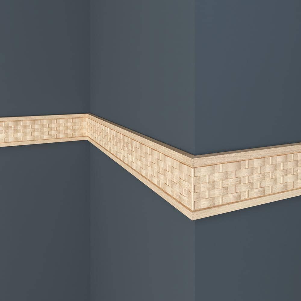 47.5" Unfinished White Hardwood Basketweave Embossed Chair Rail Moulding