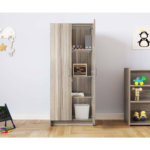 Tot Mate Classroom Double Door Tall Storage Cabinet With Locking Assembled Shadow Elm Gray Tm2264a 0w92 The