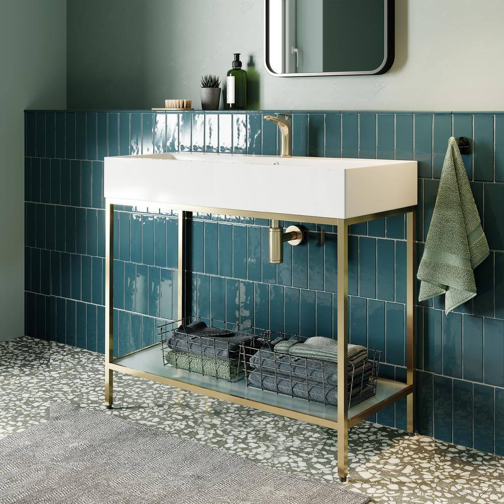 Pierre 40'' Gold Metal Frame Open Shelf Bathroom Vanity