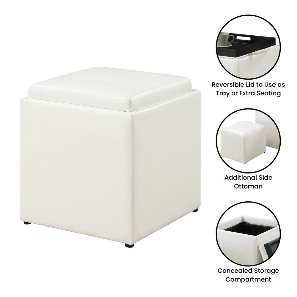 Park Avenue White 18" Square Storage Ottoman with Reversible Tray