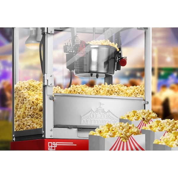 Olde Midway Movie Theater-Style Countertop Popcorn Machine Popper with 8 oz Kettle, Red
