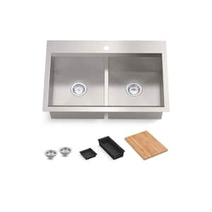 Lassen 33 in. Drop-in/Undermount Double Bowl Stainless Steel Kitchen Sink with Workstation and Accessories