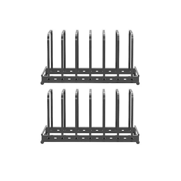 Black Metal Bakeware and Cutting Board Organizer Rack with 7 Adjustable Compartments for Narrow Countertops 2 Pack