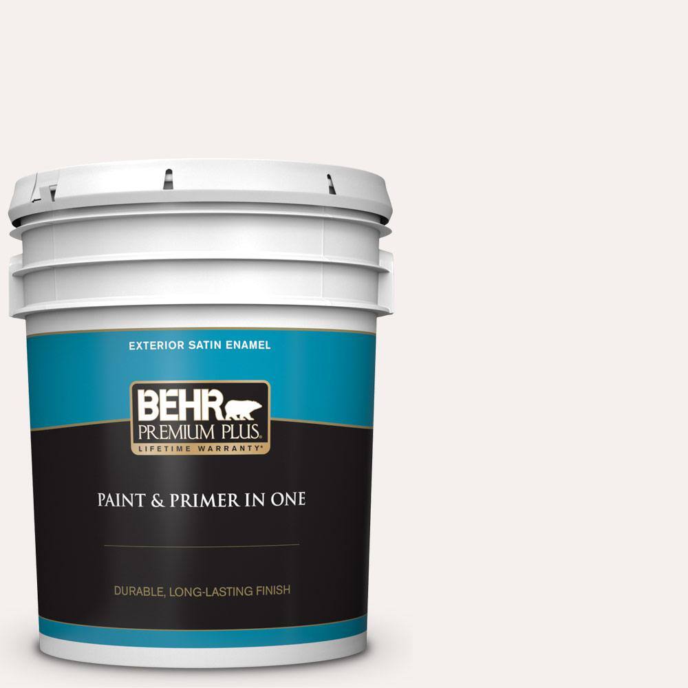 BEHR PREMIUM PLUS 5 gal. WB600 Luster White Satin Enamel Exterior