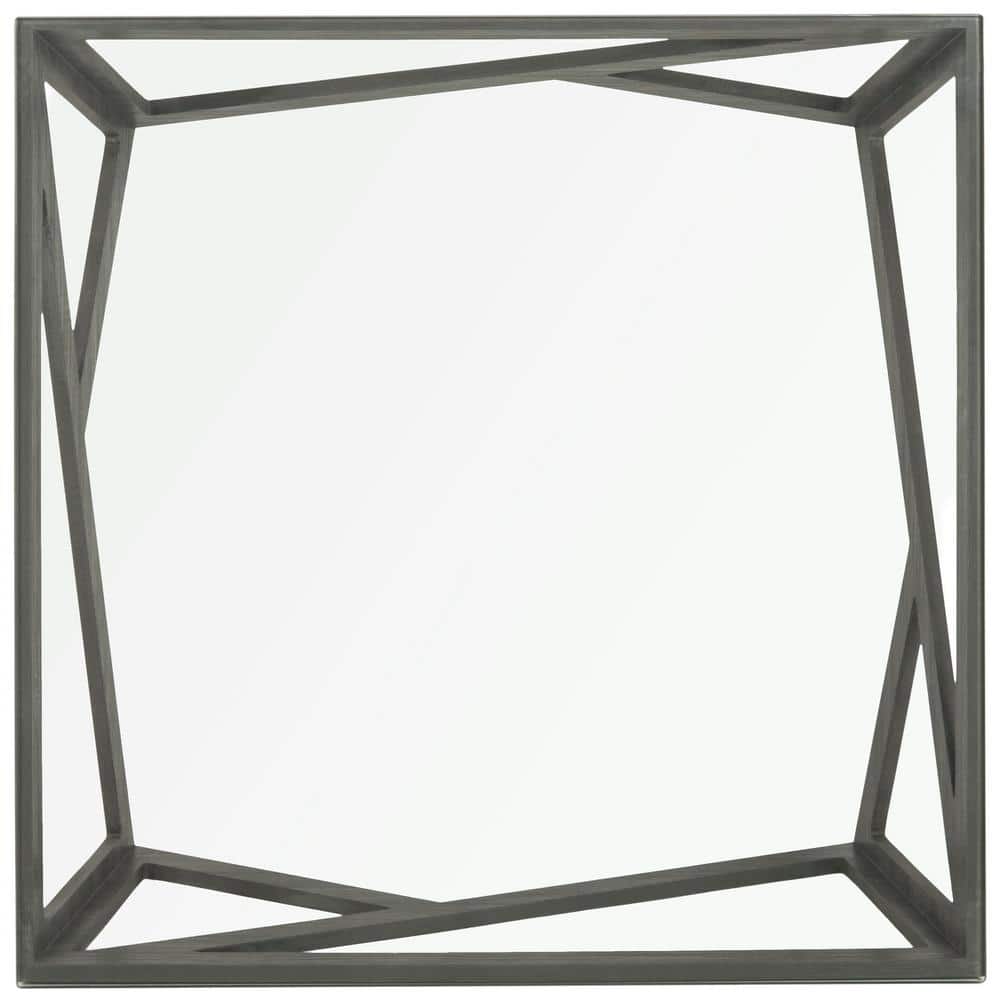 Transitional Gray-Brown Square Wood & Glass Coffee Table