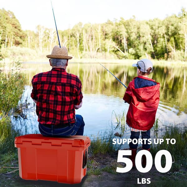 27.3 in. Warming Drawer 60 qt. Hard Cooler, Leak-Proof Outdoor Insulated Ice Chest with Handle and Cup Holders, Red