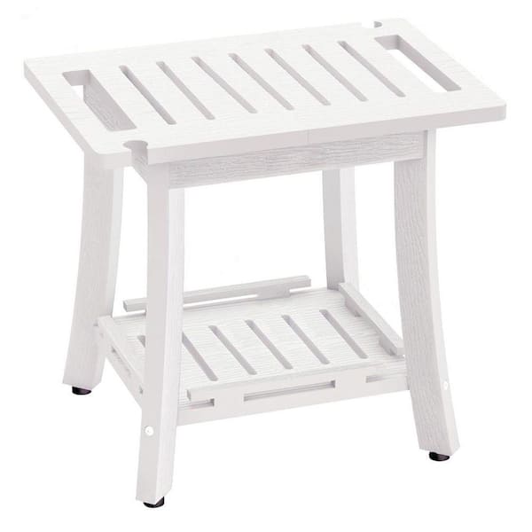 18 in. W Freestanding Shower Seat with Storage Shelf, Waterproof Stool for Shaving Legs, 400 lbs. Capacity White