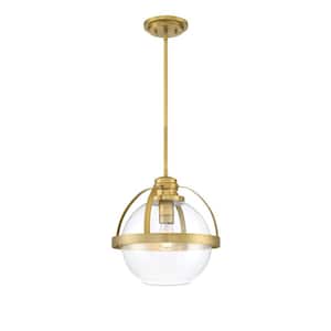 Pendleton 14 in. W x 14 in. H 1-Light Warm Brass Pendant Light with Clear Glass Shade