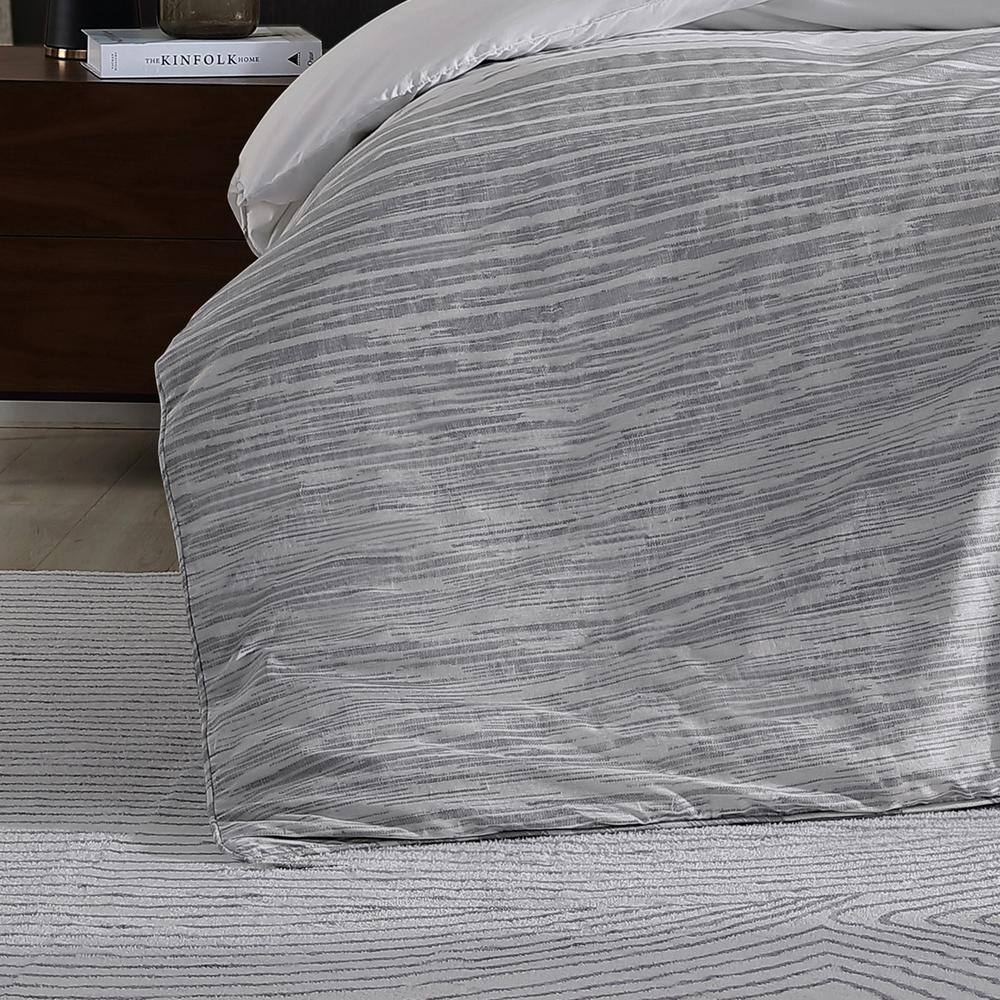 King Grey Cotton Abstract Stripe Duvet Cover Set