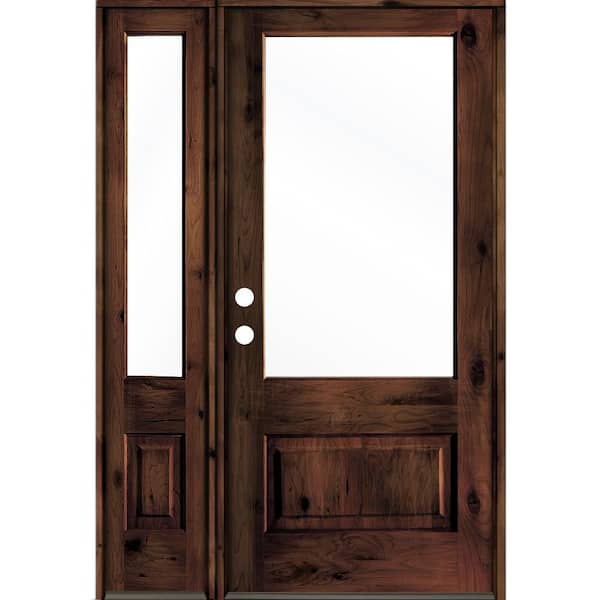 50 in. x 80 in. Knotty Alder Right-Hand Inswing 3/4-Lite Clear Glass Red Mahogany Stain Wood Prehung Front Door with LSL