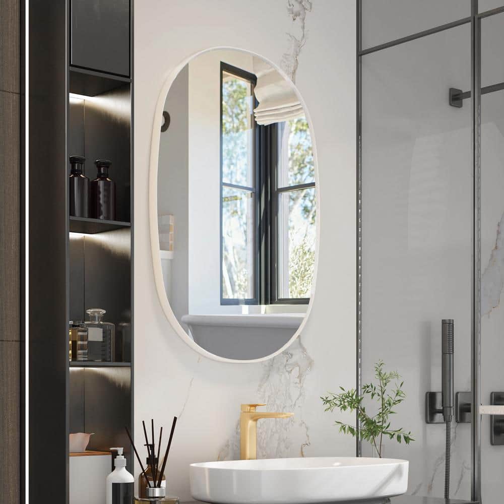24 in. W x 36 in. H Oval Framed Wall Bathroom Vanity Mirror in White price history on PriceWatchPro