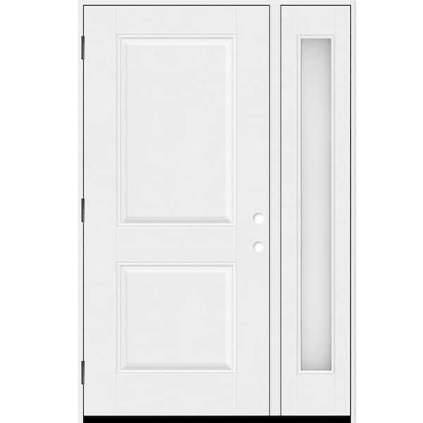 Regency 53 in. x 80 in. 2P Squaretop RHOS Unfinished White Mahogany Fiberglass Prehung Front Door w/Obscure14in.SL6-9/16