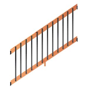 6 ft. Redwood-Tone Southern Yellow Pine Stair Rail Kit with Aluminum Rectangular Balusters