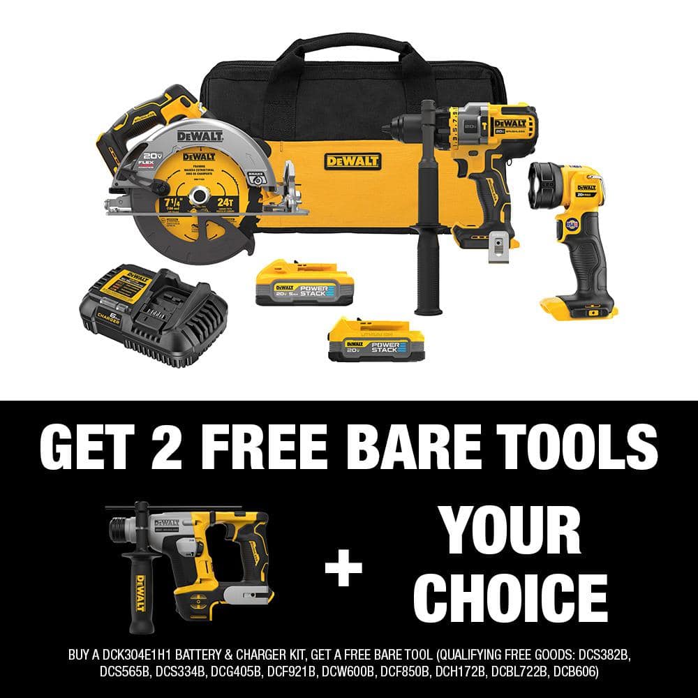 DEWALT 20V MAX Lithium-Ion Cordless 3-Tool Combo Kit and Ultra-Compact 5/8 in. SDS Plus Hammer Drill with 5Ah & 1.7Ah Batteries -  DCK304E1H1W172B