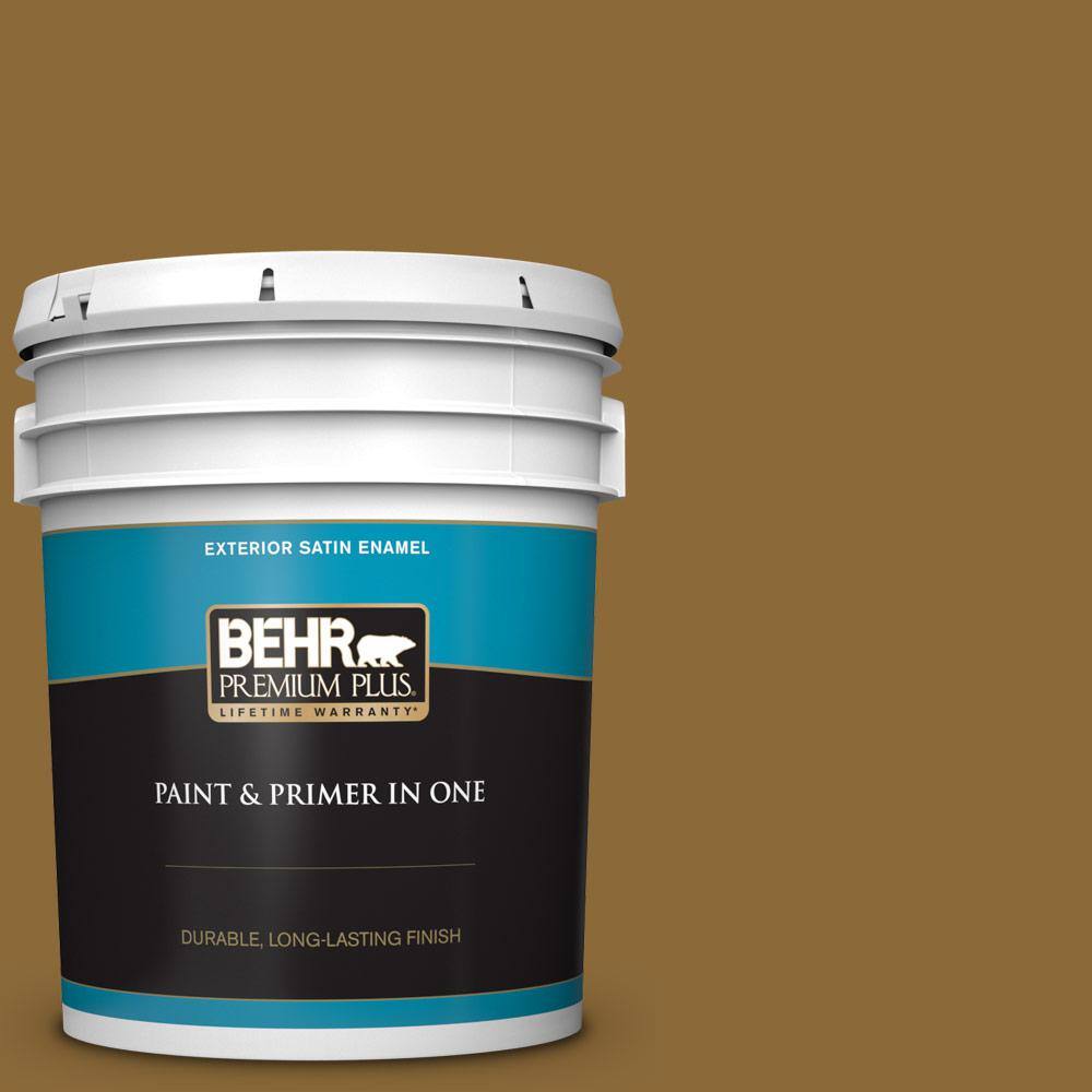 BEHR PREMIUM PLUS 5 gal. 310F7 Carmel Woods Satin Enamel BEHR PREMIUM PLUS 5 gal. 310F7 Carmel Woods Satin Enamel