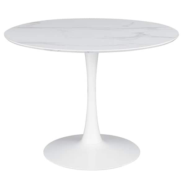 Coaster Arkell Round White Wood Top Pedestal Dining Table Seats 4
