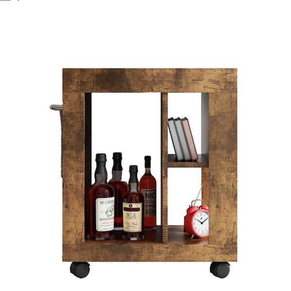 Modern Style 1-Shelf Black Brown Movable Side Trolley Storage Cabinet for Sofa, Living Room