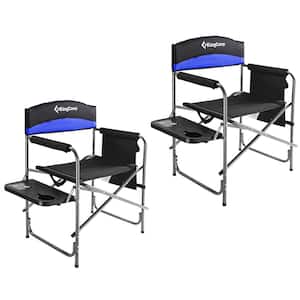 Black/Blue Steel Outdoor Camping Chair with Table and Pockets (2-Pack)