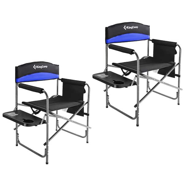 KingCamp Black/Blue Steel Outdoor Camping Chair with Table and Pockets (2-Pack)