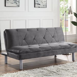 Cilliers 31 in. Gray and Chrome Finish Velvet Queen Futon Set