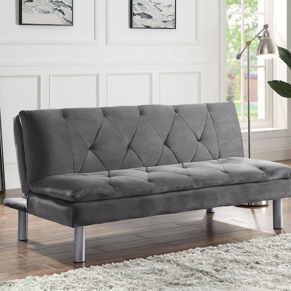 Acme Furniture Cilliers 31 in. Gray and Chrome Finish Velvet Queen Futon Set