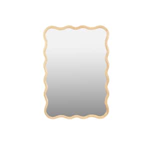Natural 40 in. W x 28 in. H Wavy Rectangle Solid Wood Frame Vanity Mirror Wall Decor Mirror Wall-Mounted Bathroom Mirror