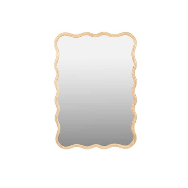 CSC DECOR INC Natural 40 in. W x 28 in. H Wavy Rectangle Solid Wood Frame Vanity Mirror Wall Decor Mirror Wall-Mounted Bathroom Mirror