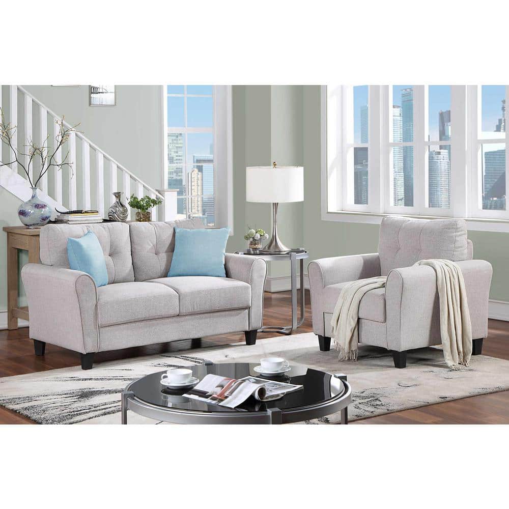 79.9 in. Square Arm Linen Rectangle Sofa with 1+2 Seat in. LIGHT GREY