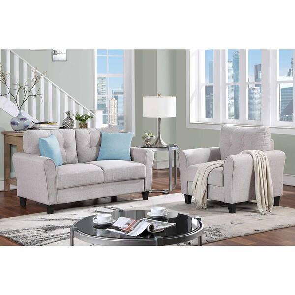 Polibi 79.9 in. Square Arm Linen Rectangle Sofa with 1Plus 2 Seat in LIGHT GREY