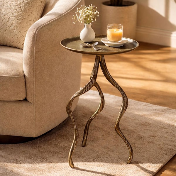 16 in. Brown Round Metal End Table