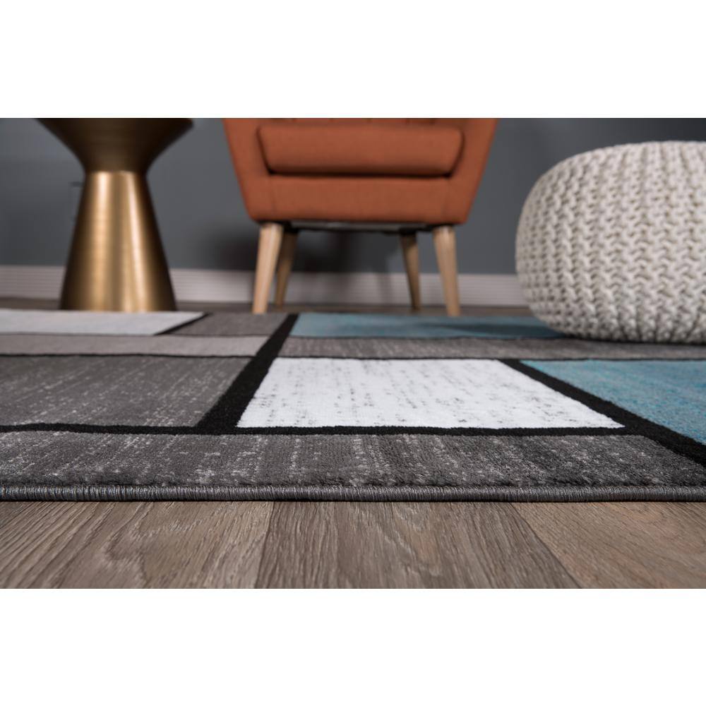 Contemporary Blue and Gray Geometric Synthetic Runner Rug 2' x 10'
