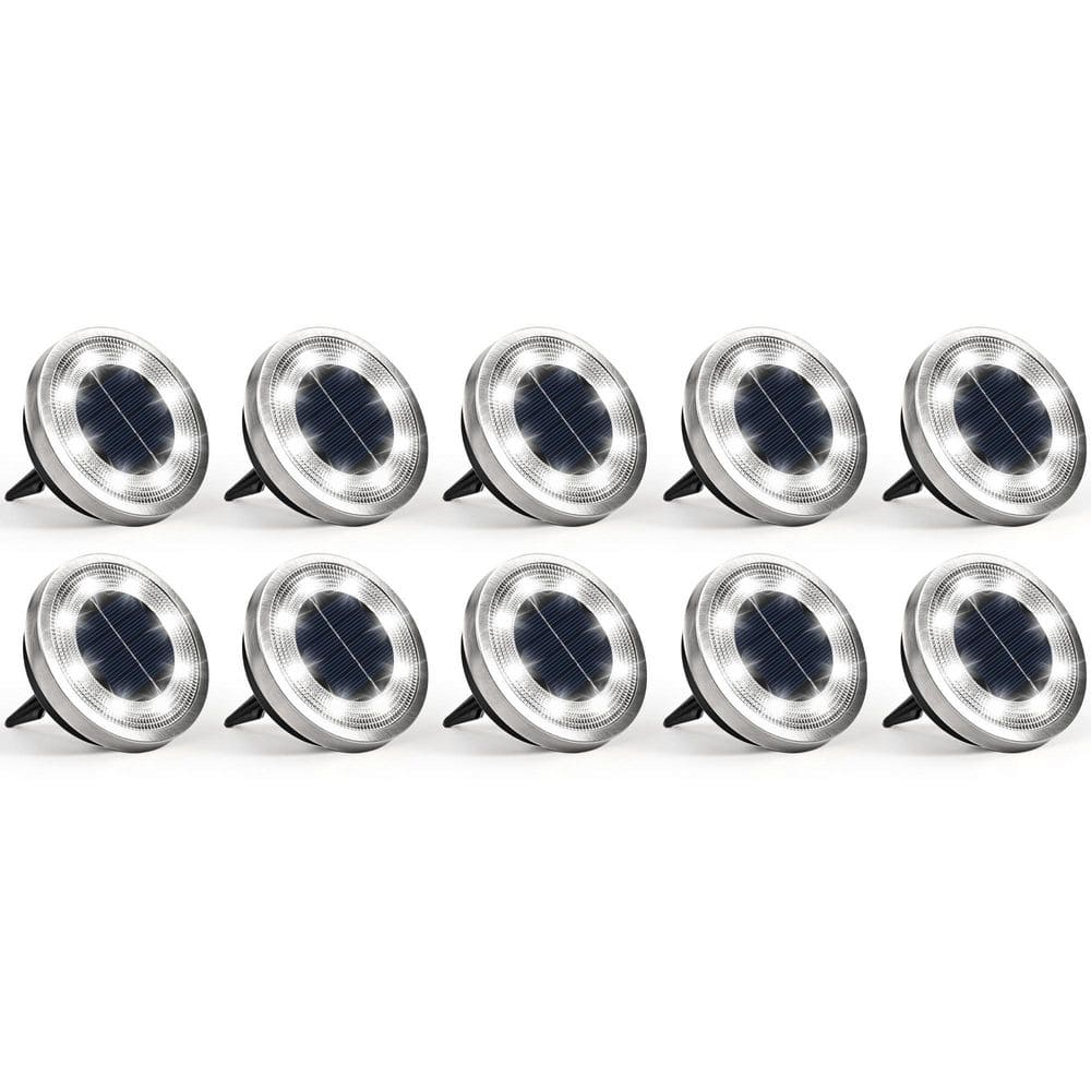 Stainless Steel Cool White Solar Pathway Lights, 10-Pack, Waterproof Landscape Lighting for Walkway Garden Driveway