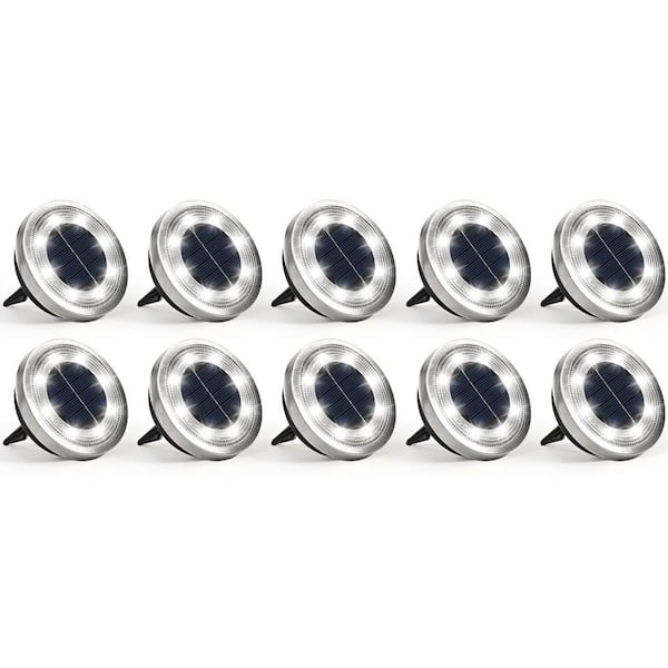 Stainless Steel Cool White Solar Pathway Lights, 10-Pack, Waterproof Landscape Lighting for Walkway Garden Driveway