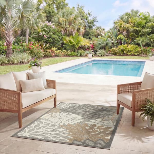 Aloha Natural doormat 3 ft. x 4 ft. Floral Modern Indoor/Outdoor Patio Kitchen Area Rug
