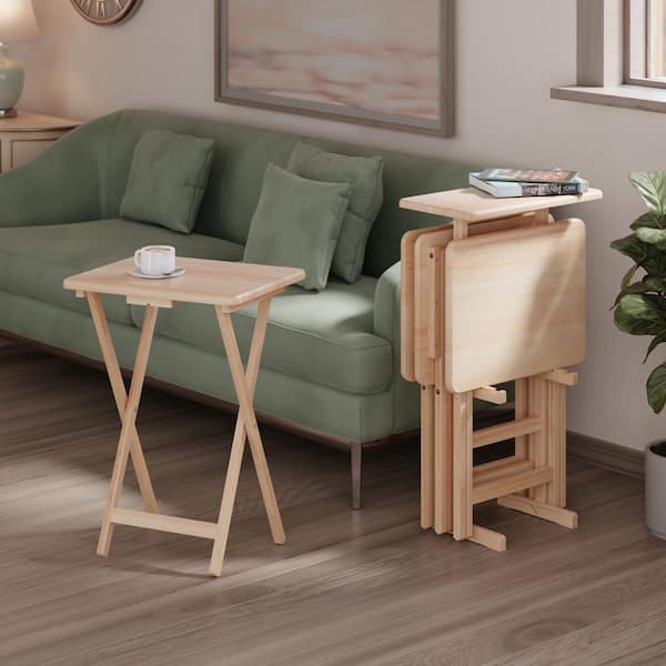 Riley 5-Piece 19.06 in. Rectangular Beech Wood Top Natural Finish End Table Set