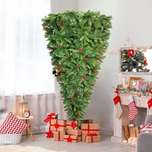 7.5 ft. Upside Down Artificial Christmas Tree Arrangement with Artificial Berries and Santa's Legs