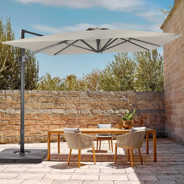 JOYESERY 11.5 ft. x 9 ft. Outdoor Rectangular Cantilever Patio Umbrella, Solution-Dyed Fabric Aluminum Frame in Gray