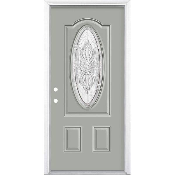 Masonite 36 in. x 80 in. New Haven 3/4 Oval Lite Right-Hand Inswing Painted Steel Prehung Front Exterior Door with Brickmold