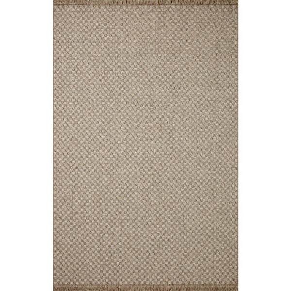 LOLOI II Dawn Natural Checkered 5 ft. 1 in. x 7 ft. 7 in. Indoor/Outdoor Area Rug