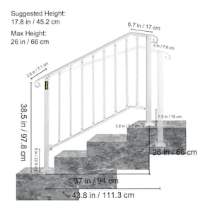 3 ft. Handrails for Outdoor Steps Fit 3 or 4 Steps Outdoor Stair Railing Wrought Iron Handrail with baluster, White