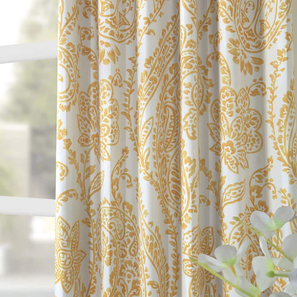 Tea Time Yellow Gold Floral Blackout Polyester Curtain Panel