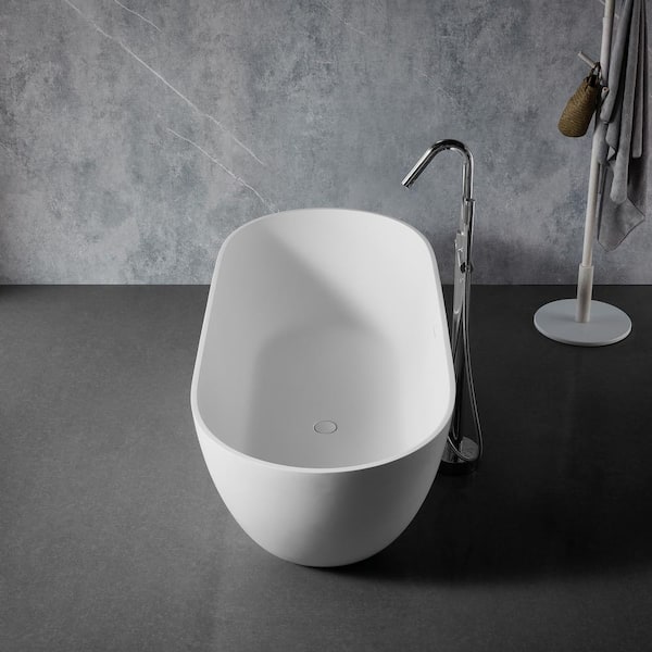 69 in. Stone Resin Flatbottom Solid Surface Freestanding Double Slipper Soaking Bathtub in White with Brass Drain 69 in. Stone Resin Flatbottom Solid Surface Freestanding Double Slipper Soaking Bathtub in White with Brass Drain