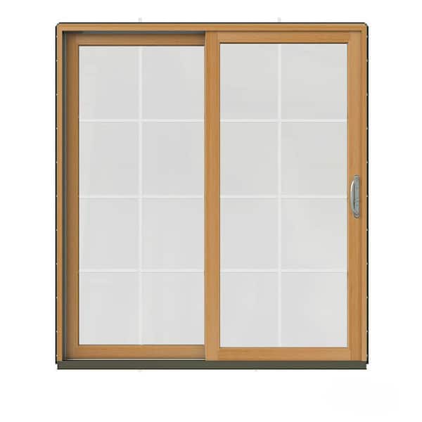 JELD-WEN 72 in. x 80 in. W-2500 Contemporary Green Clad Wood Left-Hand 8 Lite Sliding Patio Door w/Stained Interior