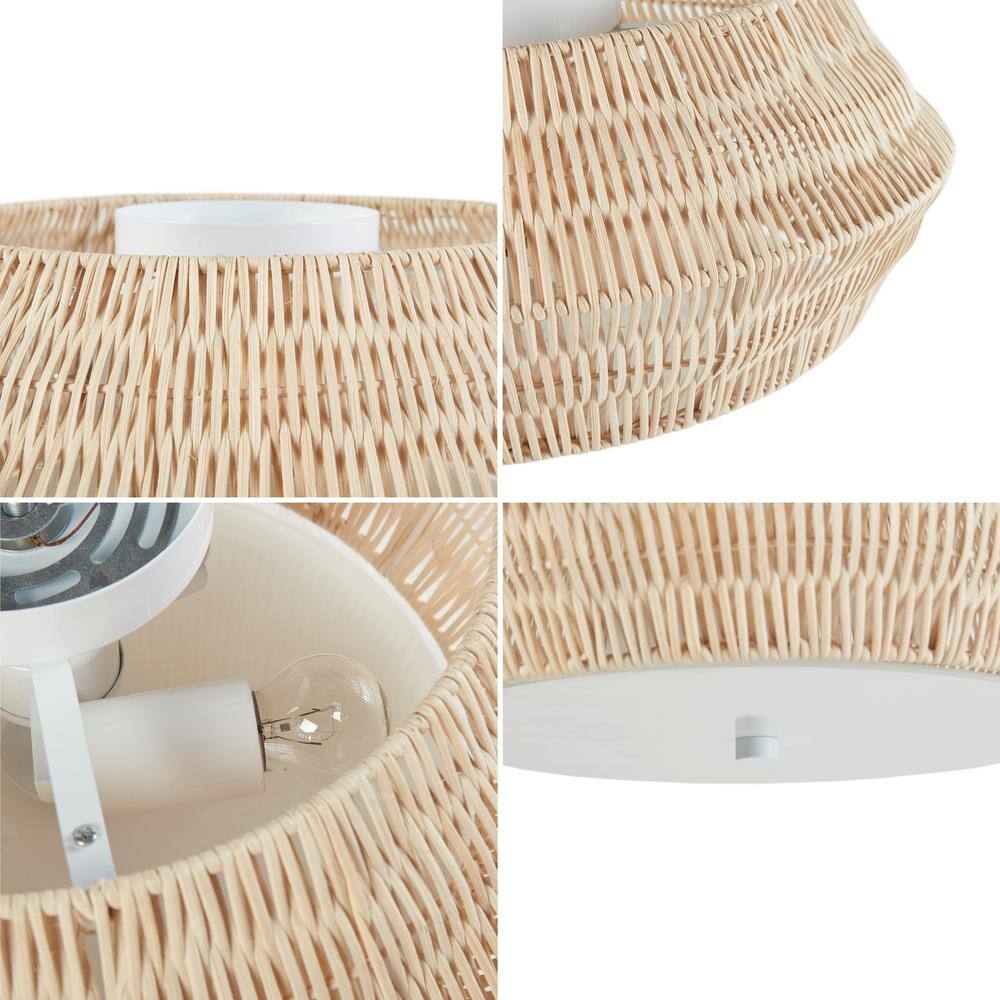 Mililani Natural Bamboo and Iron Drum Flush Mount Ceiling Light