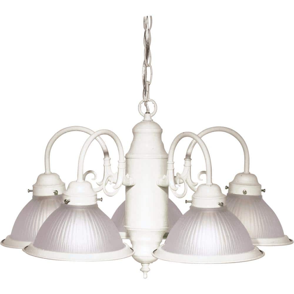 Transitional Textured White 5-Light Ribbed Glass Chandelier
